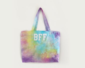GIRLS TRIP TOTE <3 multie rainbow tie-dye zip tote - personalizable with embroidery patches