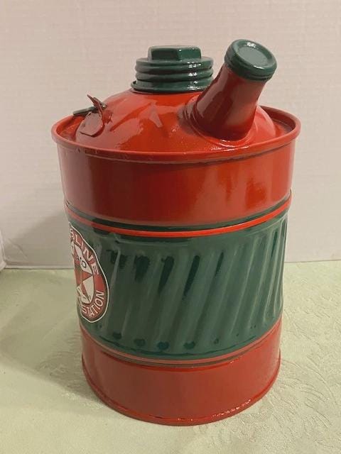 TEXACO Vintage GAS Kerosene CAN Station Coal Oil 1 Gallon Motor 2 Lids ...