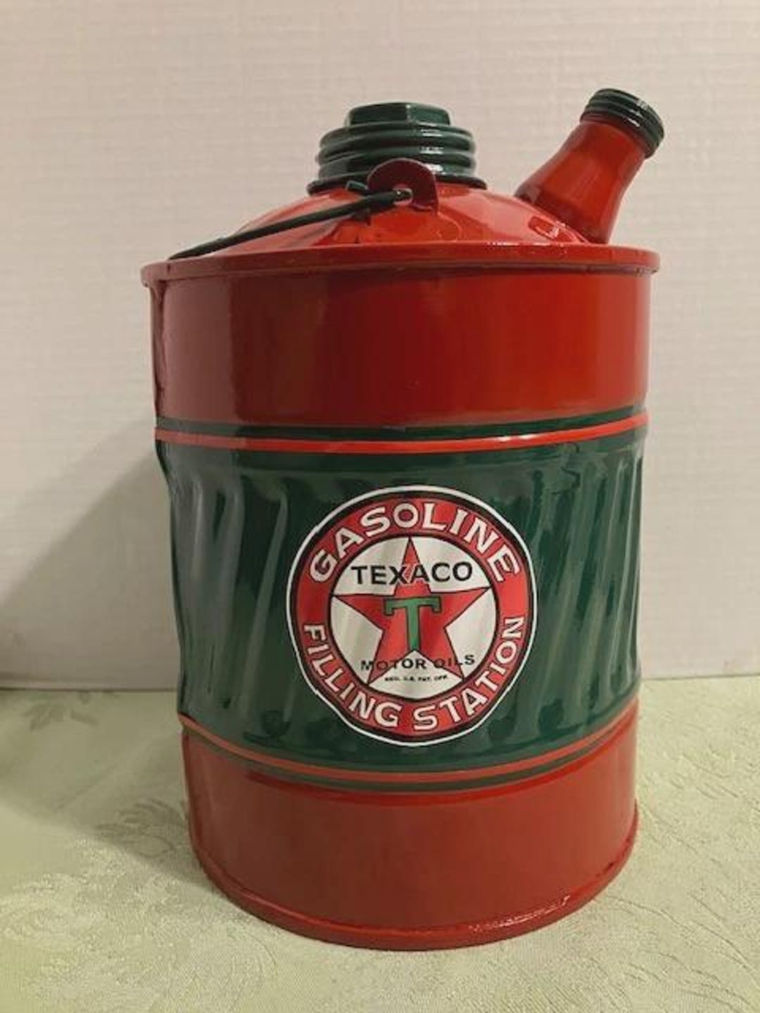 TEXACO Vintage GAS Kerosene CAN Station Coal Oil 1 Gallon Motor 2 Lids ...
