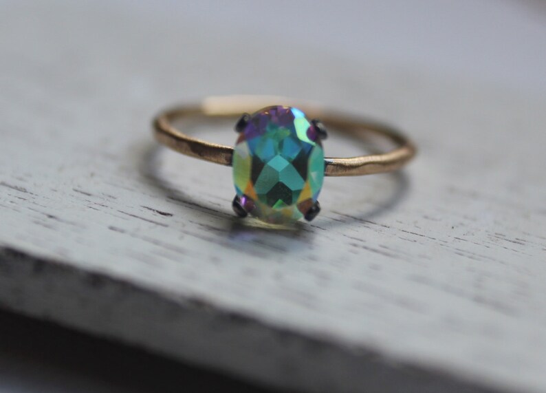 Opalescent Ring Estate Statement Opal Oval Prong Setting 14K Gold Gold-Filled Oxidized Engagement Wedding Promise Ring Solitare Bridal Set