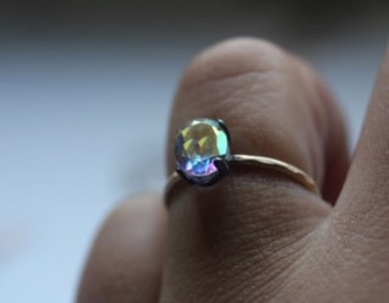 Opalescent Ring Estate Statement Opal Oval Prong Setting 14K Gold Gold-Filled Oxidized Engagement Wedding Promise Ring Solitare Bridal Set