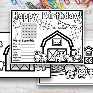 Set of 3 Farm Theme Birthday Coloring Pages