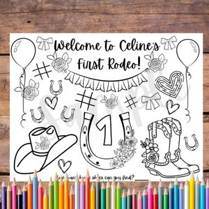 Customizable First Rodeo Birthday Printable Coloring Page, Cowgirl Cowboy Party Favor, My First Rodeo Party Activity, Western Placemat