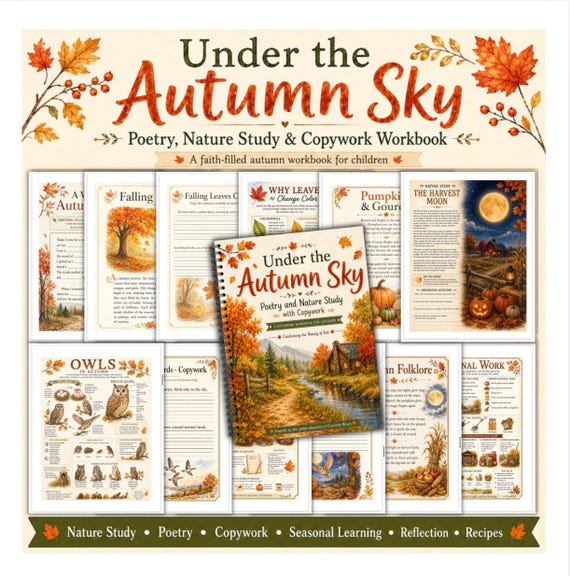 Under the Autumn Sky | Autumn Nature Study, Poetry and Copywork Workbook for Kids | Homeschool and Classroom Printable