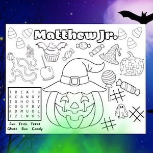 Customizable Halloween Activity  Page, Placemat, Personalized Halloween, Trick or Treat Printable, Customizable Placemat
