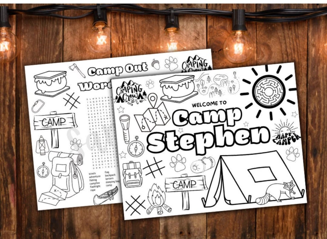 Personalized Set of Two Camp Out Birthday Printable Coloring Page