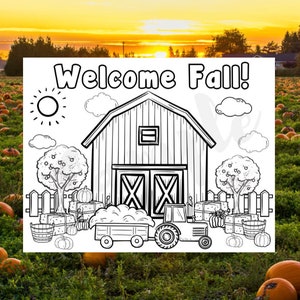 Fall Coloring Page, Harvest time, Farm, Hayride, Thanksgiving