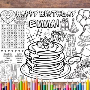 Customizable Pancake Breakfast Birthday Printable Coloring Page, Sleepover Activity Sheet, Pajama Party