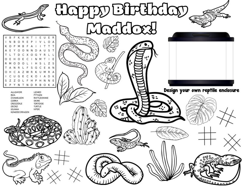 Customizable Reptile Printable Coloring Page Birthday - Etsy