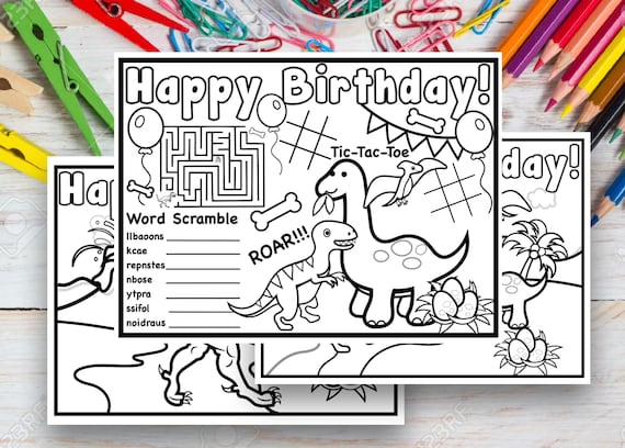 Set of 3 Printable Dinosaur Birthday Coloring Pages