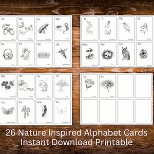 26 Nature Inspired Alphabet Flash Cards Instant Download, Coloring, Homeschool, Nature Study