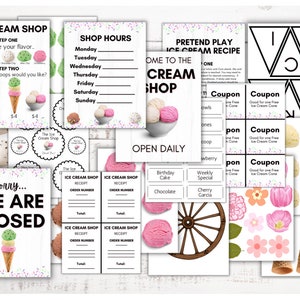 Ice Cream Shop Pretend Play Printable, Dramatic Play Ice Cream Shop Printable, Recipe for Pretend Play Ice Cream 25 Pages, Instant Download