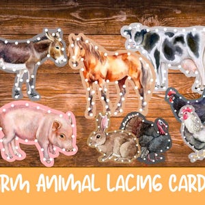 Bauernhof Tiere Schnürung Karten Sofortiger Download, Hausschule, nähen lernen, Charlotte Mason Stil lernen, Bauernhof Naturstudie