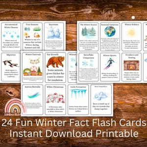 24 fichas didácticas con datos divertidos sobre el invierno para descargar al instante, para la educación en el hogar, juego de correspondencias, estilo Charlotte Mason, aprendizaje, estudio de la naturaleza invernal