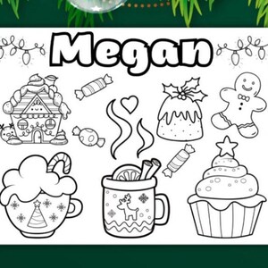 Personalized Christmas Coloring Page, Placemat, Personalized Christmas, Printable, Customizable Placemat