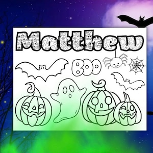 Customizable Halloween Themed Name Printable Coloring Page, Party Favor, Party Activity, Party Placemat, Halloween