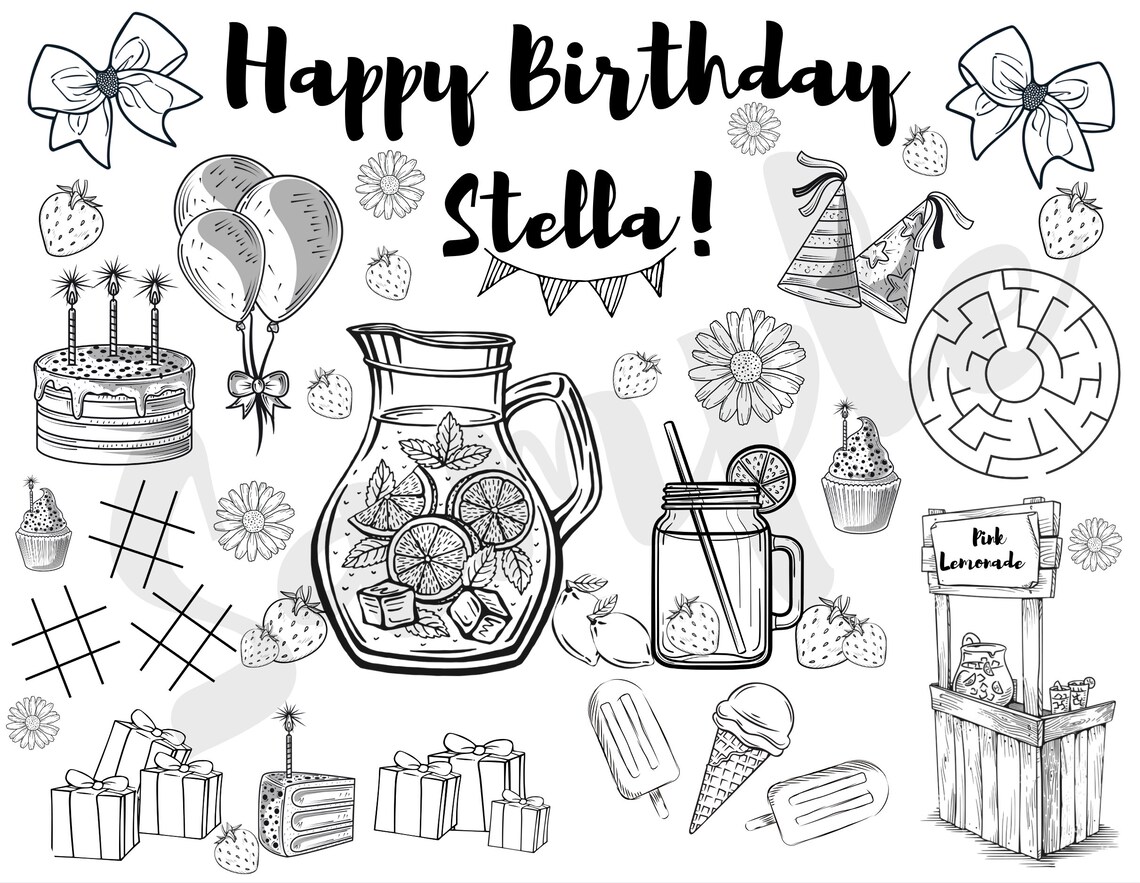 Customizable Pink Lemonade Coloring Page, Strawberry Lemonade, Lemonade