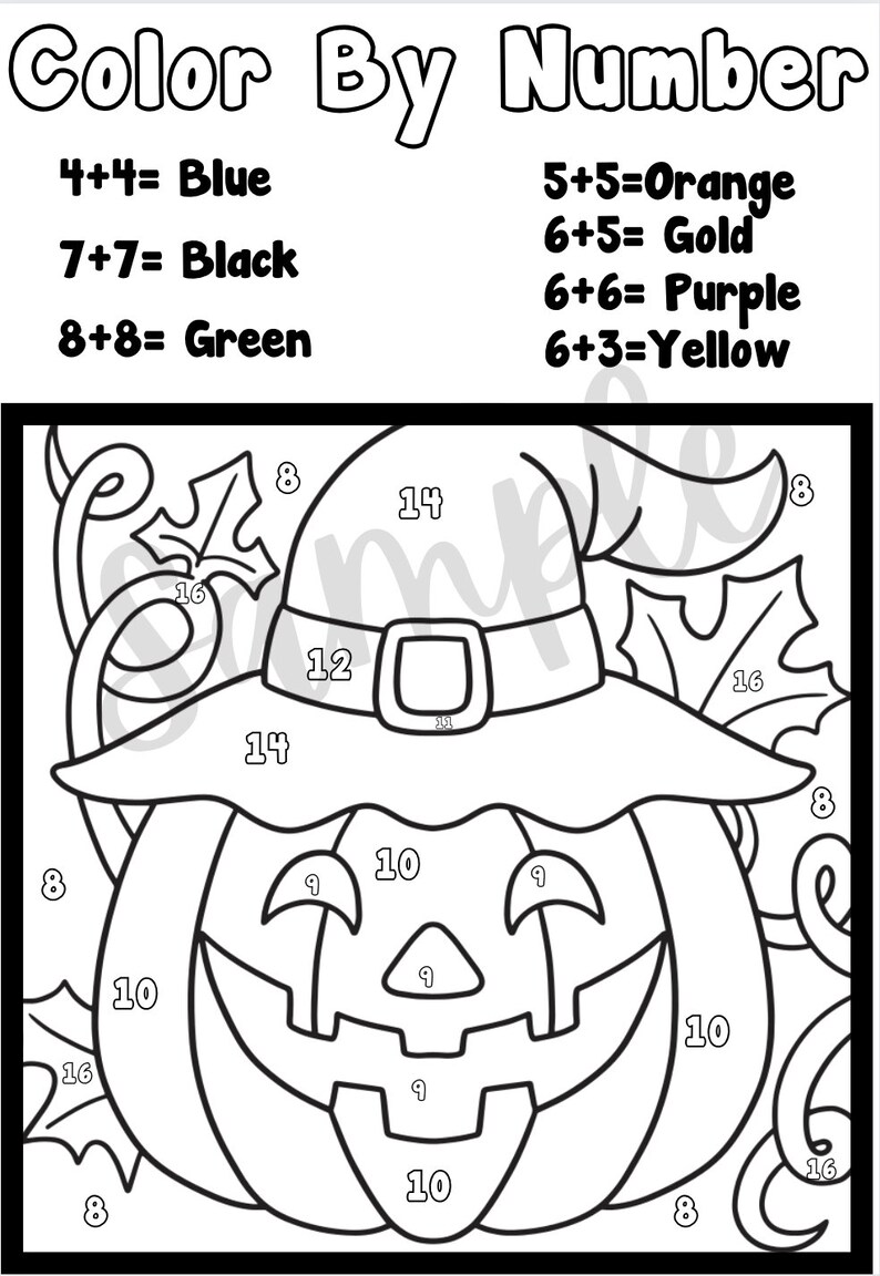 Set of 5 Color by Number 1st Grade Addition Halloween Worksheets Etsy