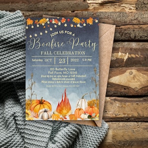 Customizable Bonfire Party Invitations, Fall Invitations, Fall, Pumpkin, Halloween, Fall, Harvest Party