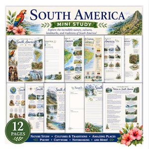 Mini-étude de l'Amérique du Sud | Module de géographie | Étude du continent (12 pages) | Lecture, étude de la nature et exercices de copie (PDF)