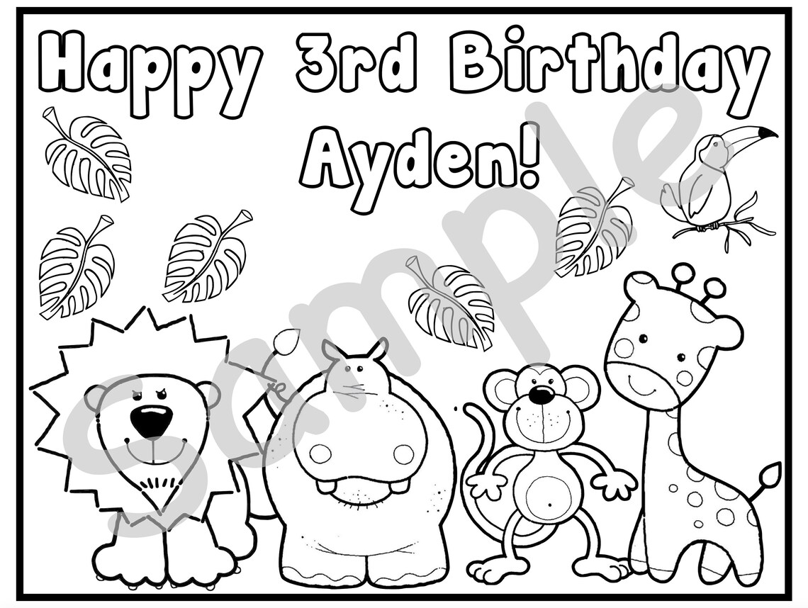 Set of 3 Safari Theme Birthday Printable Coloring Pages Etsy