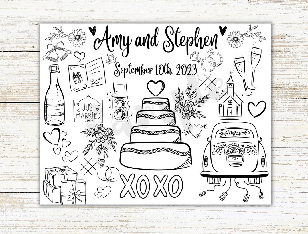 Customizable Wedding Day Coloring Page, Printable, Personalized Wedding ...