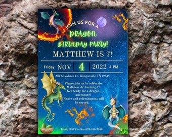 Customizable Dragon Party Invitations, Dragon Birthday Invitations, Dragon Party, Boy Birthday Party