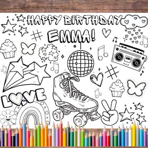 Customizable Roller Skating Printable Coloring Page, Groovy Activity Sheet, Disco Party
