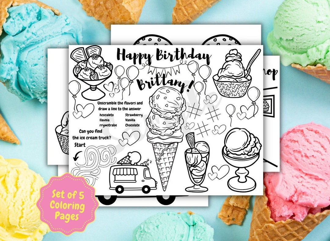 Customizable Ice Cream Birthday Party Coloring Page, Ice Cream Birthday ...