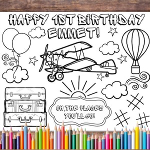 Customizable Time Flies Birthday Printable Coloring Page, Oh the places you’ll go Party Favor, Airplane Party Activity, Flight Party