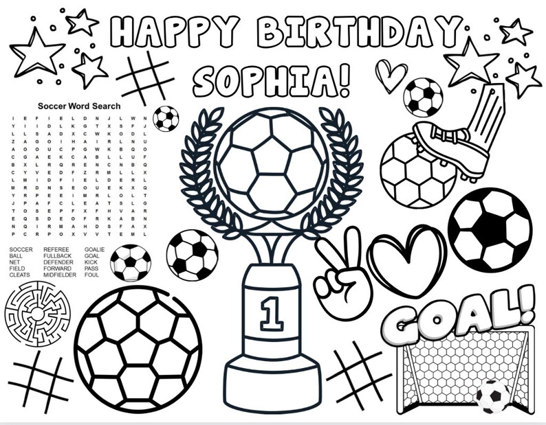 Customizable Printable Soccer Birthday Coloring Pages, Soccer Party