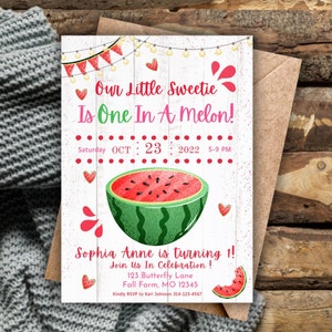 Customizable One In a Melon Birthday Party Invitation, Birthday Party, Personalized Birthday Invitation, Custom Invitation, Printable