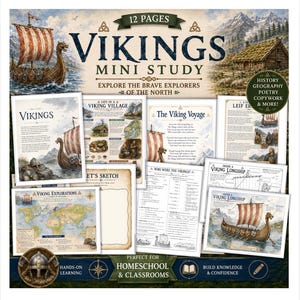 Vikings Mini Study | Viking History Unit Study | Homeschool History & Geography | Poetry, Copywork, Worksheets and Educational Diagrams