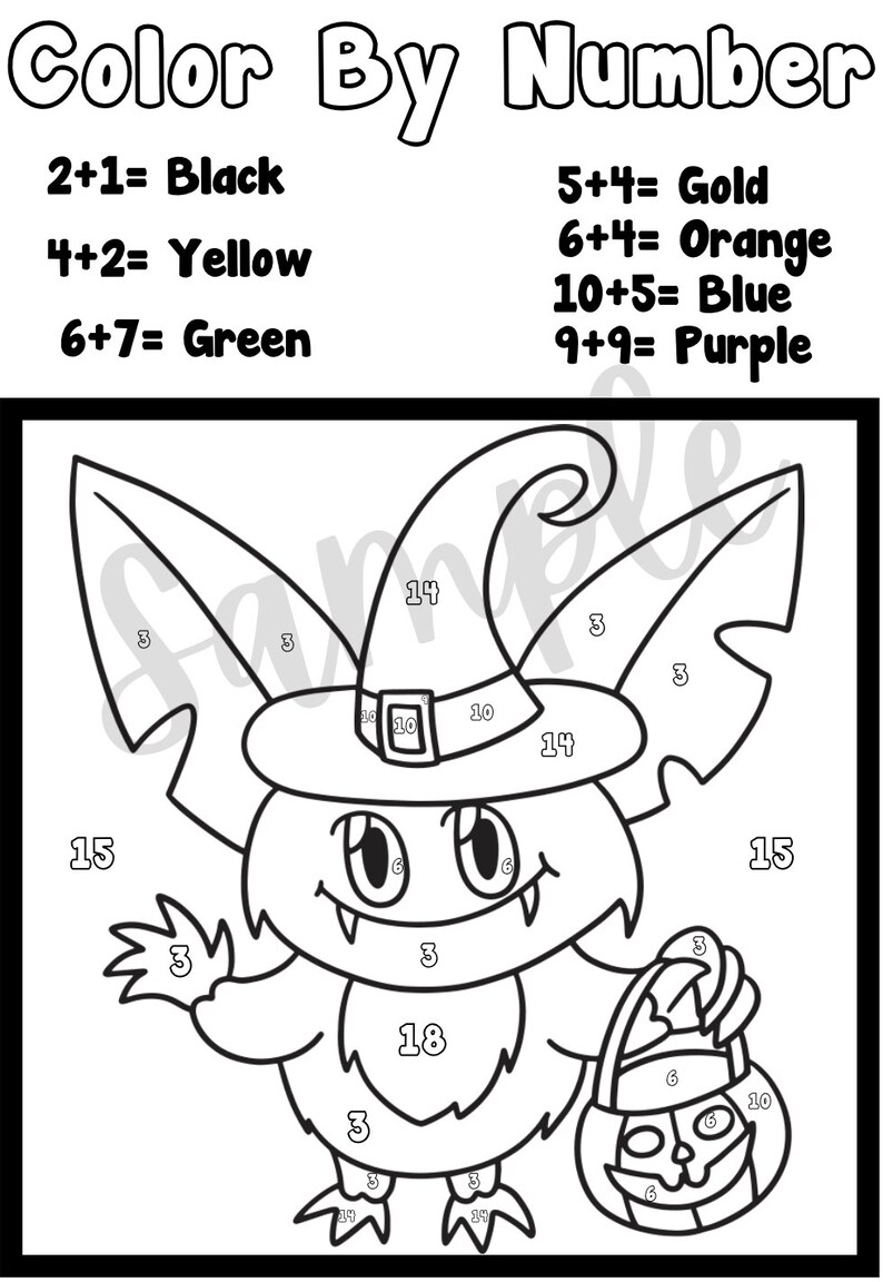 Set of 5 Color by Number 1st Grade Addition Halloween Worksheets Etsy