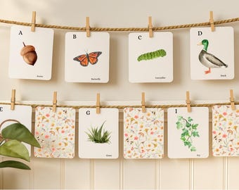 Watercolor Alphabet Flashcards | Upper & Lowercase Letters | Cottagecore Style | Set of 52 Cards