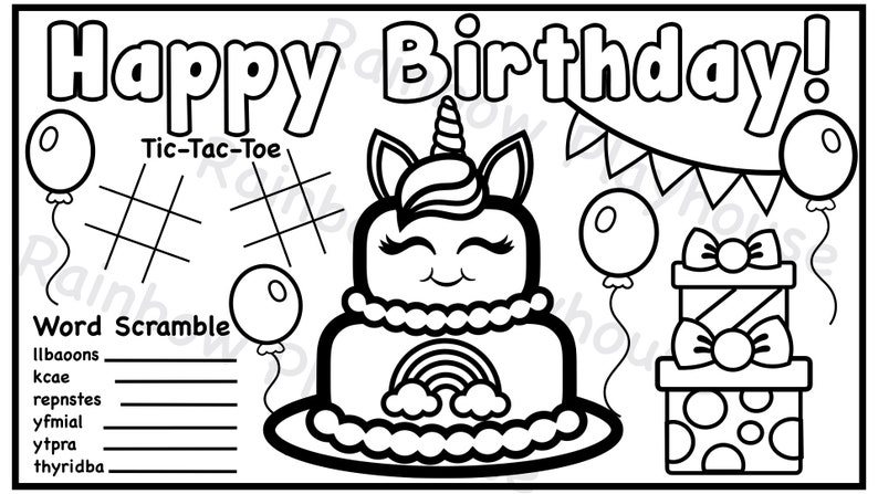 Download 4 Happy Birthday Unicorn Themed Coloring Pages | Etsy