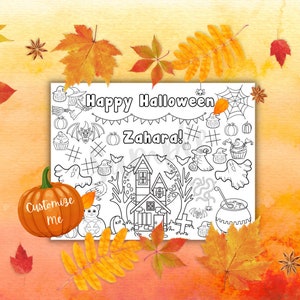 Customizable Halloween Coloring Activity Sheet, Halloween Placemat, Halloween Party Favor, Halloween Coloring Pages, Fall