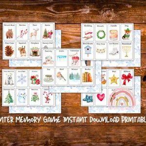 40 tarjetas de juego de memoria de invierno, descarga instantánea, educación en el hogar, juego de correspondencias, estilo Charlotte Mason, aprendizaje, estudio de la naturaleza invernal, juego de invierno