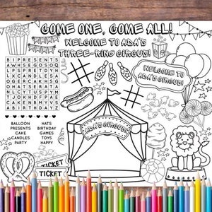 Customizable Circus Party Birthday Printable Coloring Page, Circus Party Favor, Circus Party Activity, Carnival Party, Birthday Activity