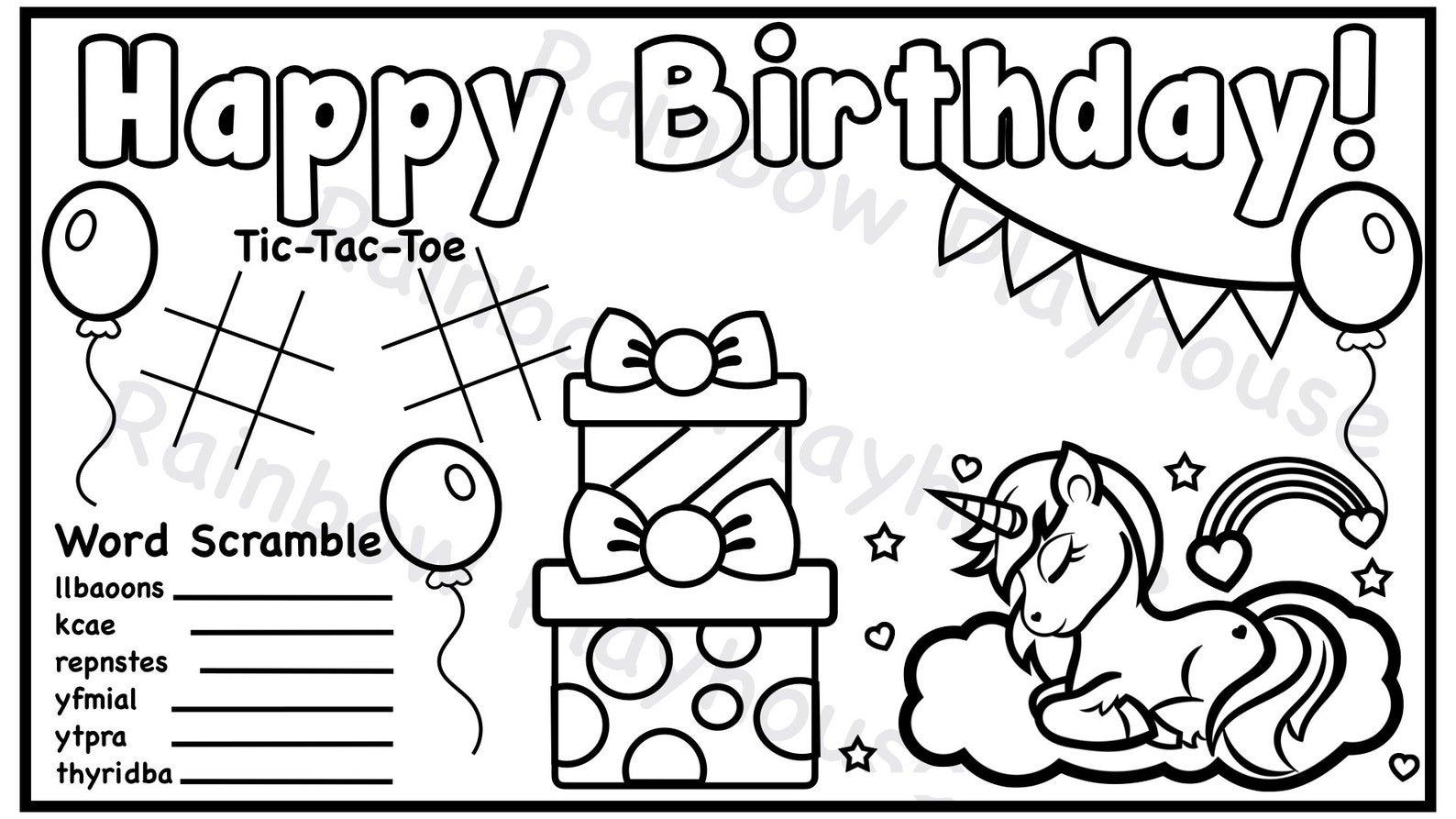 4 happy birthday unicorn themed coloring pages etsy