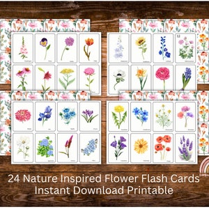 24 Natur Inspirierte Blumen Flash Karten Sofort Download, Homeschool, Natur Studie, Matching Game