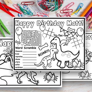 Conjunto de 6 páginas para colorir de dinossauros personalizadas