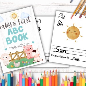 Customizable Baby&#39;s First ABC Book, ABC Book, 1st ABC book, Coloring Book, Same Day Delivery, Editable, Barnyard Theme