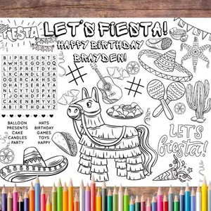 Customizable Let’s Fiesta Birthday Printable Coloring Page, LET’S FIESTA Party Favor, FIESTA Party Activity, Three Esta, Fiesta Activity