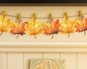 Watercolor Fall Leaves Garland Clipart | 8 Acorn Illustrations | Instant Download Botanical Cottagecore Wall Art Prints