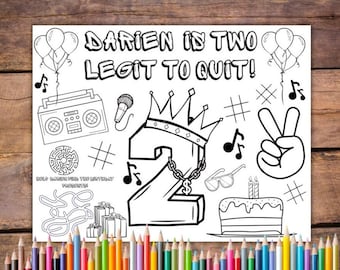 Customizable Two Legit Printable Coloring Page, Two Legit to Quit Party, Second Birthday, Placemat, Printable Party Favor
