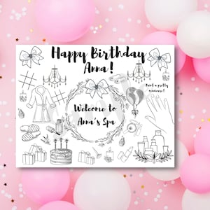 Customizable Spa Birthday Party printable, Spa Birthday, Spa Supplies, Personalized Birthday Placemat, Custom Coloring Page