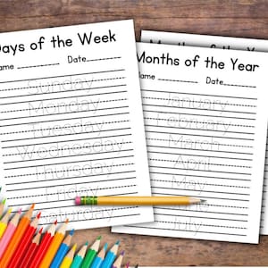 Days of the week, Months of the Year, Writing Practice, Instant Download, Spelling, Sight Words, First Grade, Homeschool