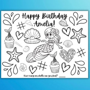 Customizable Mermaid Printable Coloring Page, Mermaid Party Favor, Mermaid Party Activity, Mermaid Placemat