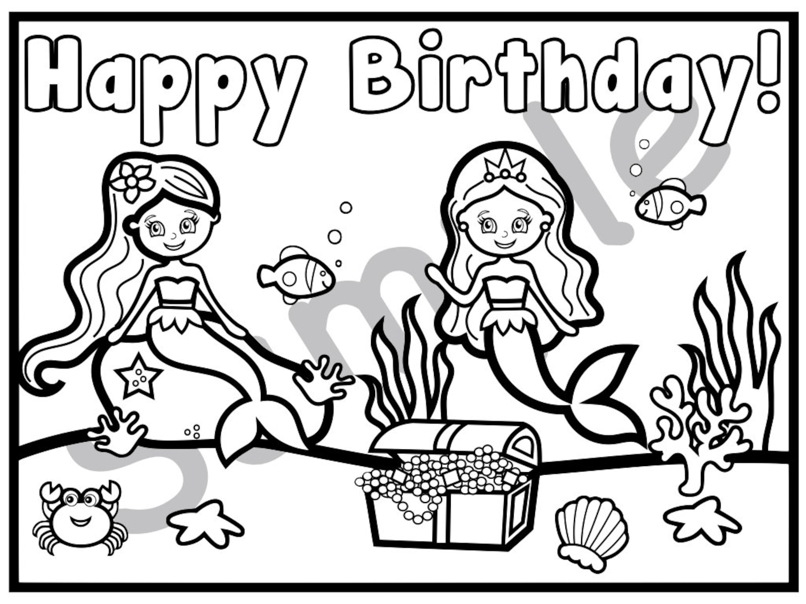 Set of 4 Mermaid Birthday Coloring Pages - Etsy